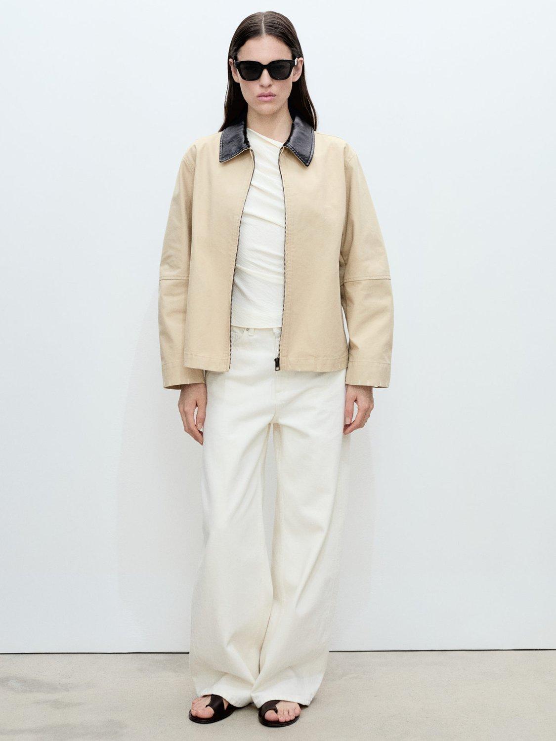 Product image 2 of 8, which shows Mango Sheila Faux Leather Collar Jacket, Beige, L