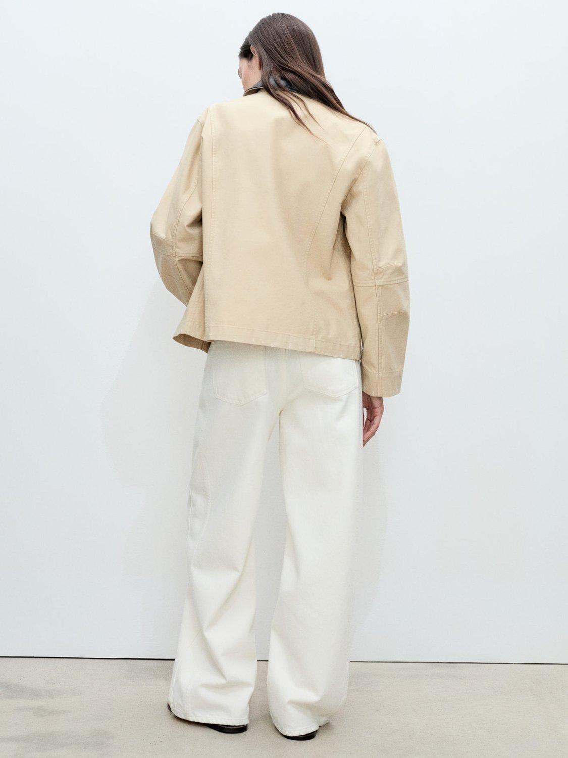 Product image 4 of 8, which shows Mango Sheila Faux Leather Collar Jacket, Beige, L