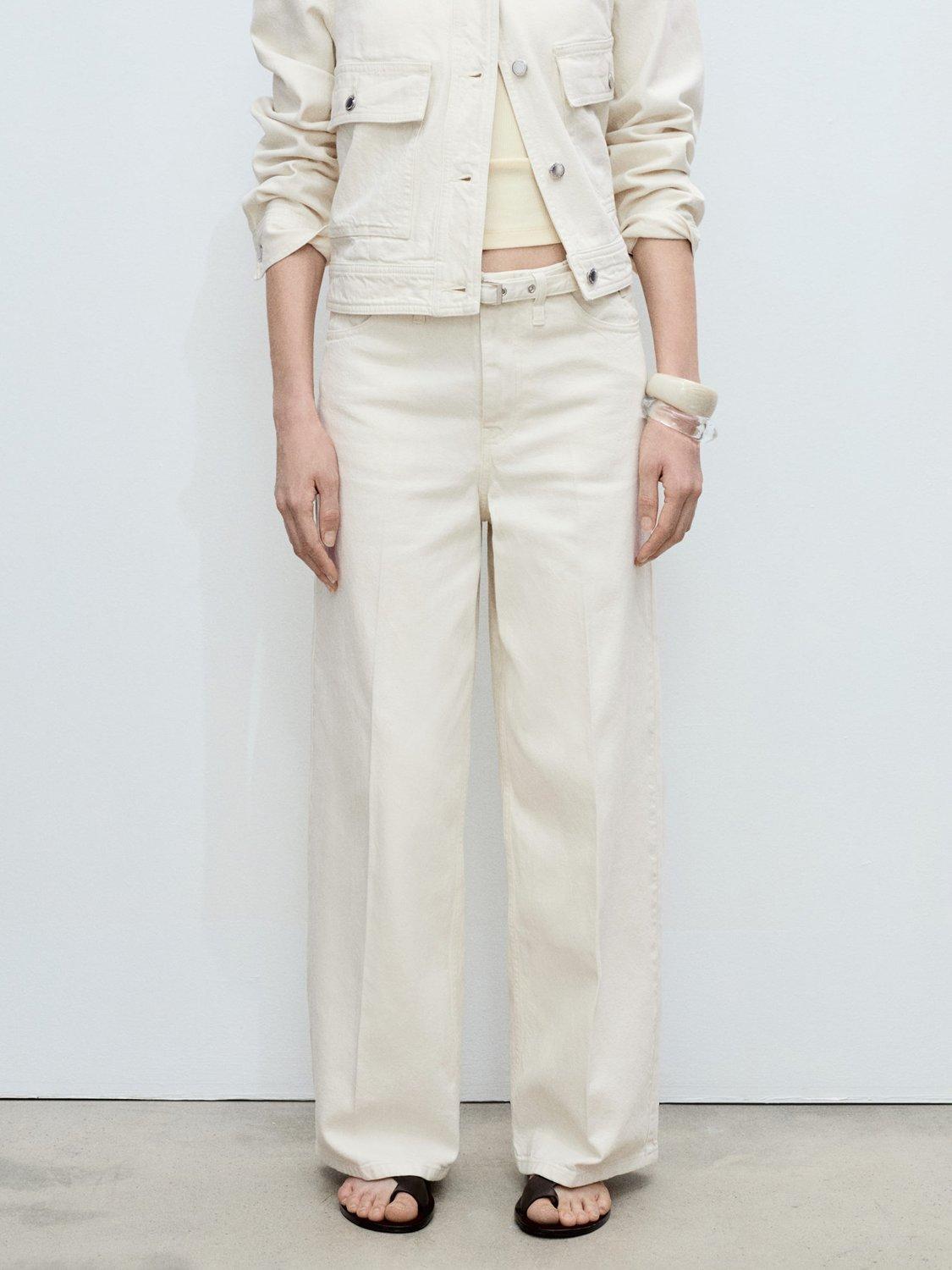 Product image 1 of 8, which shows Mango Mara Belted Wide Leg Jeans, Natural White, 10