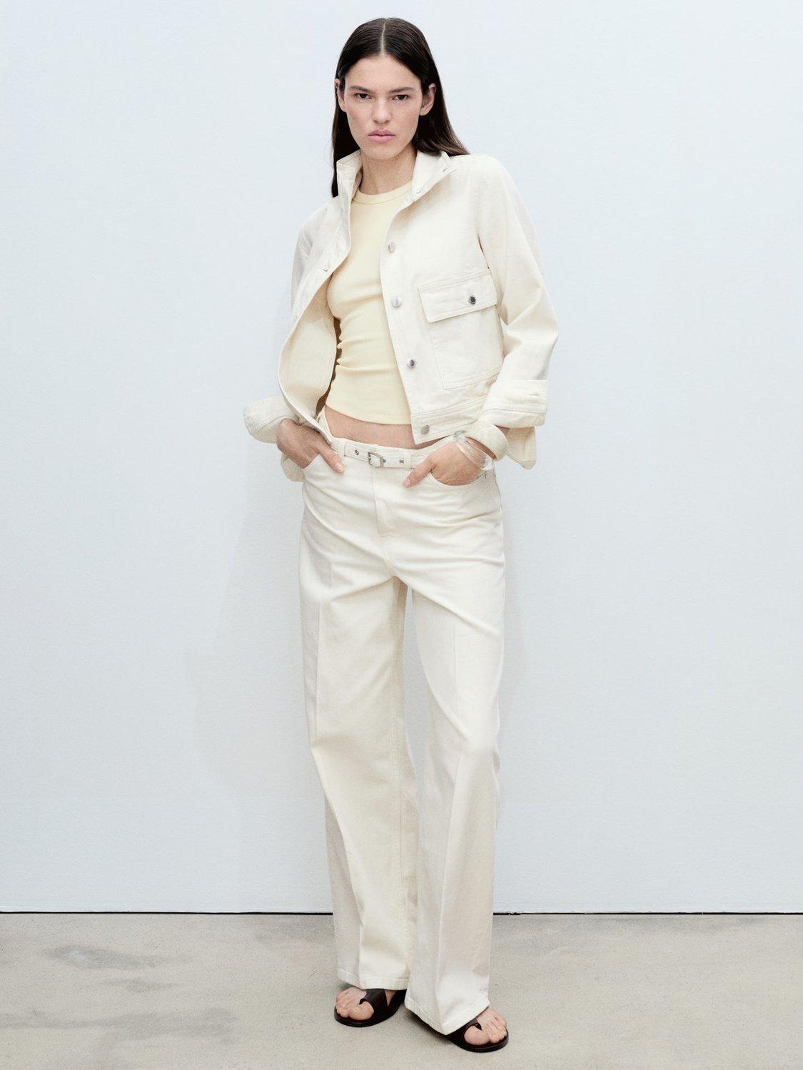 Product image 2 of 8, which shows Mango Mara Belted Wide Leg Jeans, Natural White, 10