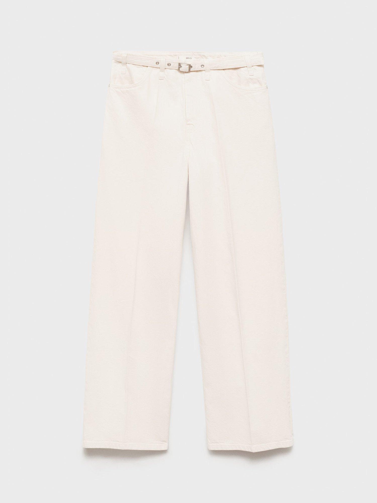 Product image 3 of 8, which shows Mango Mara Belted Wide Leg Jeans, Natural White, 10
