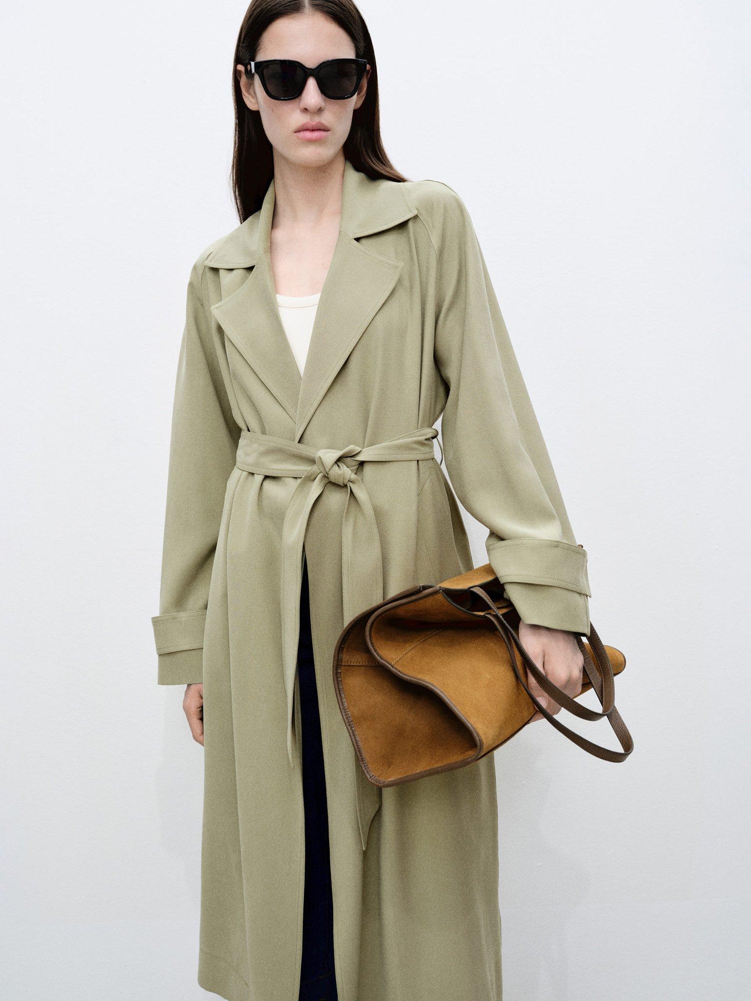 Product image 1 of 7, which shows Mango Taxi Belted Trench Coat, Khaki, XS