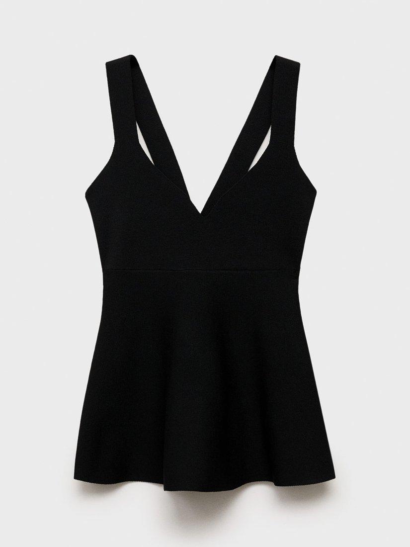 Product image 3 of 7, which shows Mango Cinnamon Knit Peplum Top, Black, XS
