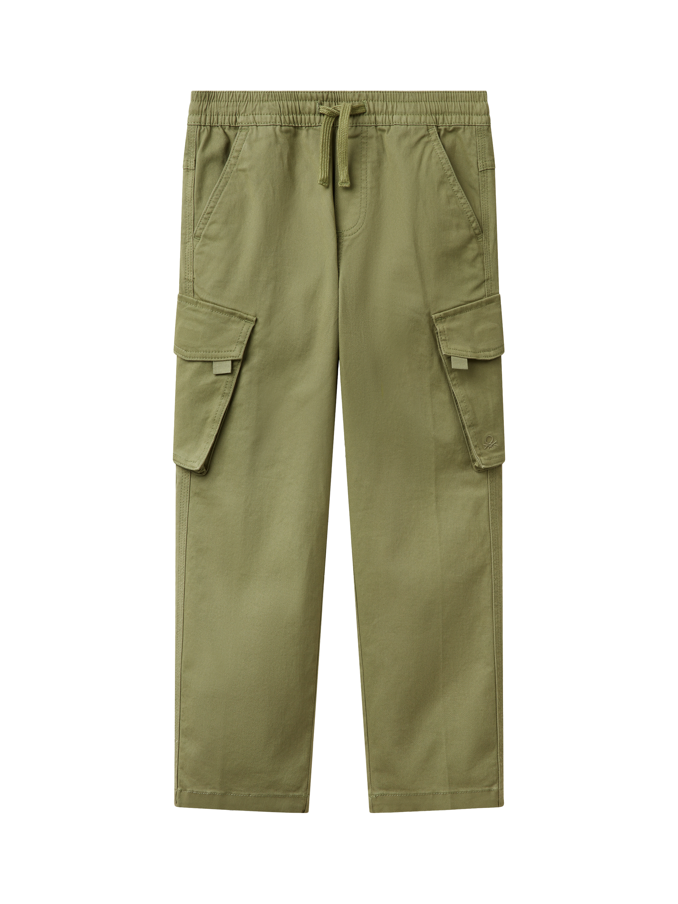 Product image 1 of 3, which shows Benetton Kids' Drawstring Waist Cargo Trousers, Olive Green, 6-7 years