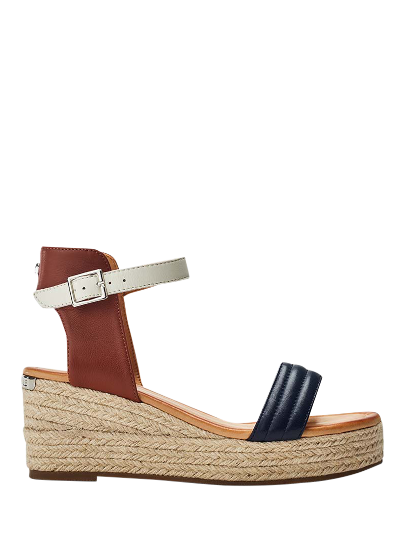 Product image 1 of 4, which shows Moda in Pelle Kolanthia Raffia Wedge Heel Sandals, Navy, 3