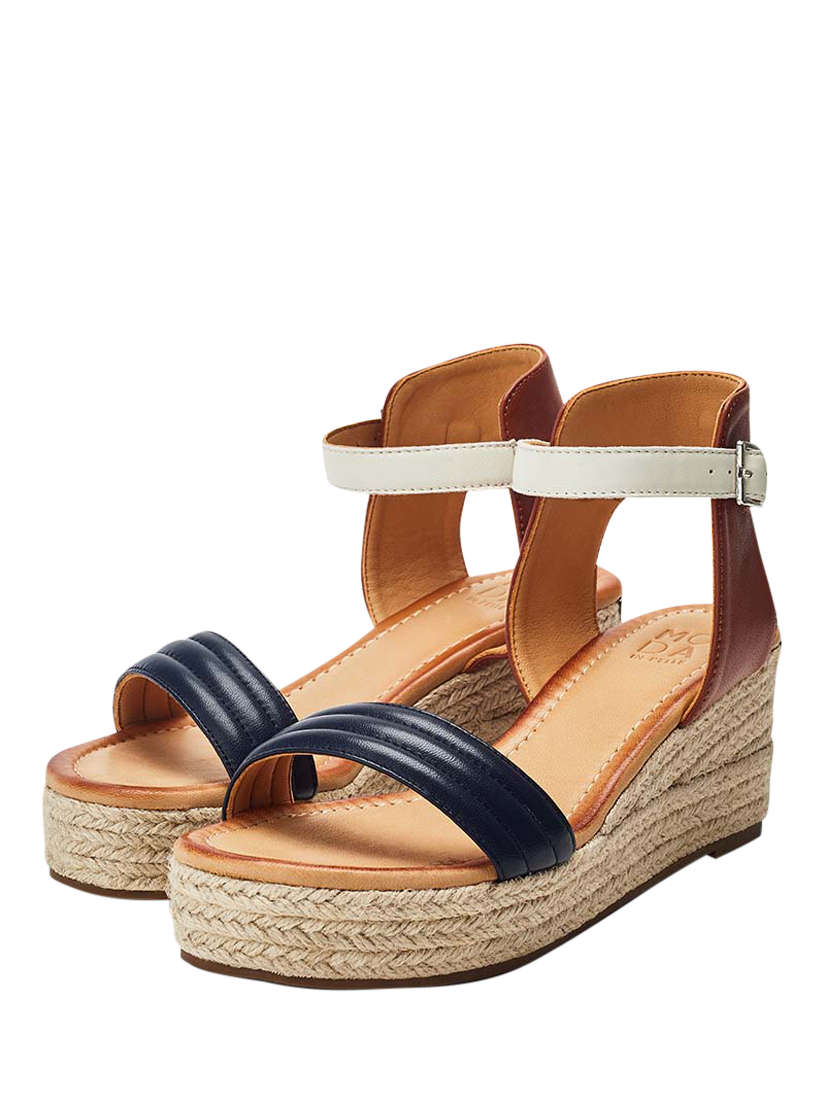 Product image 2 of 4, which shows Moda in Pelle Kolanthia Raffia Wedge Heel Sandals, Navy, 3