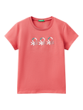 Benetton Kids' Glitter Logo T-Shirt, Cyclamen