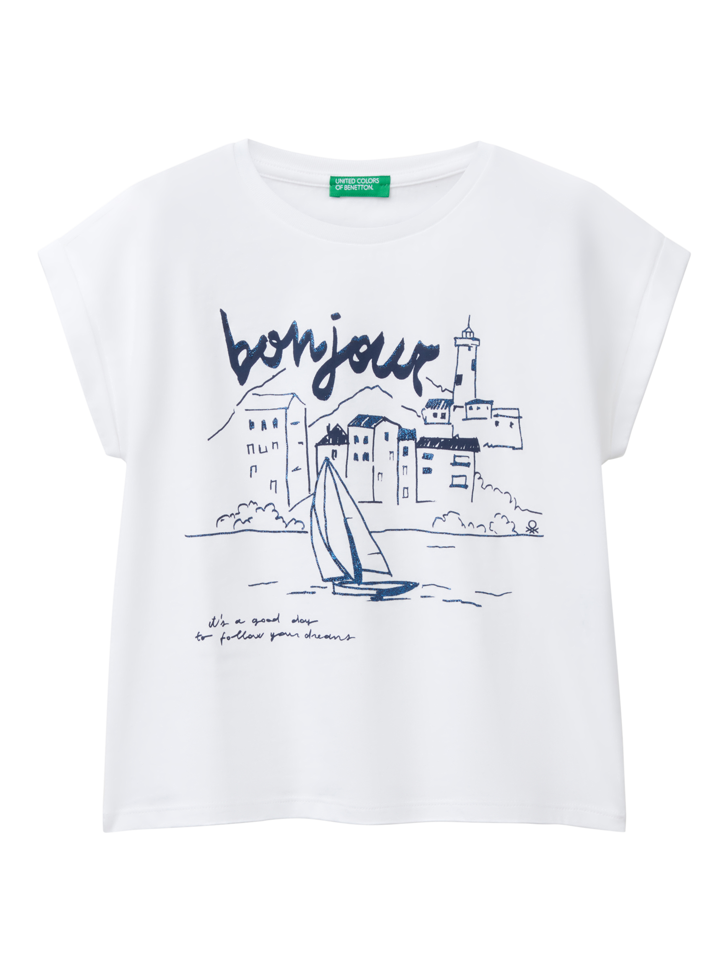 Benetton Kids' Bonjour Graphic T-Shirt, Optical White