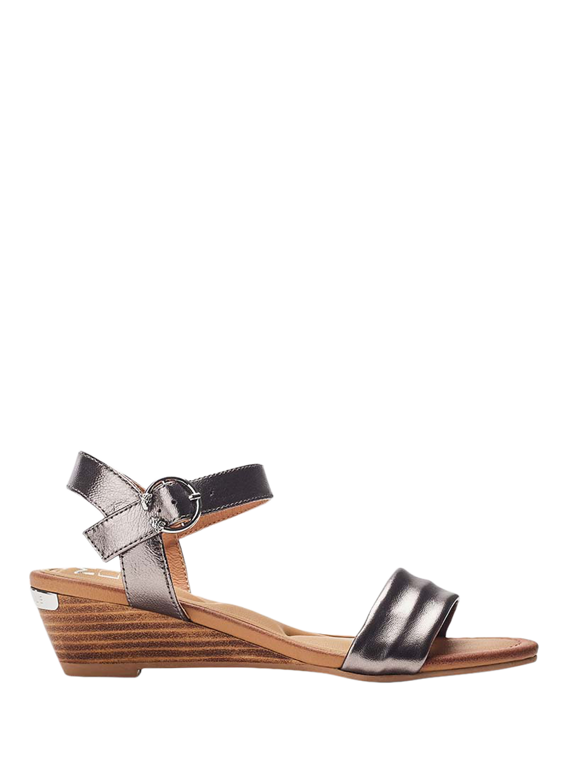 Product image 1 of 4, which shows Moda in Pelle Mayapple Leather Wedge Heel Strappy Sandals, Pewter, 3