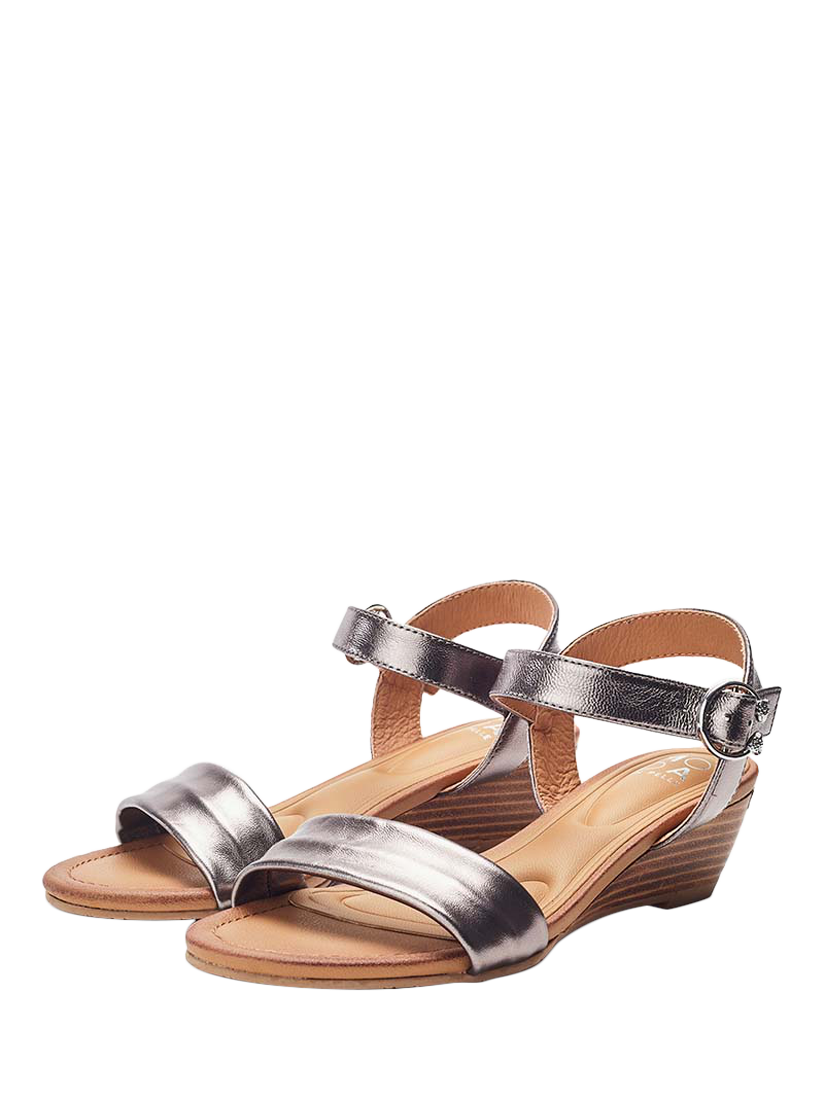 Product image 2 of 4, which shows Moda in Pelle Mayapple Leather Wedge Heel Strappy Sandals, Pewter, 3