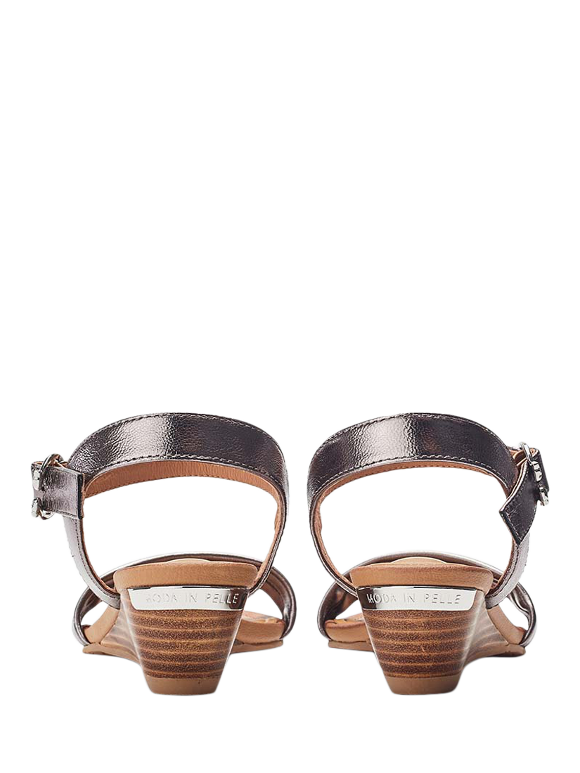 Product image 3 of 4, which shows Moda in Pelle Mayapple Leather Wedge Heel Strappy Sandals, Pewter, 3