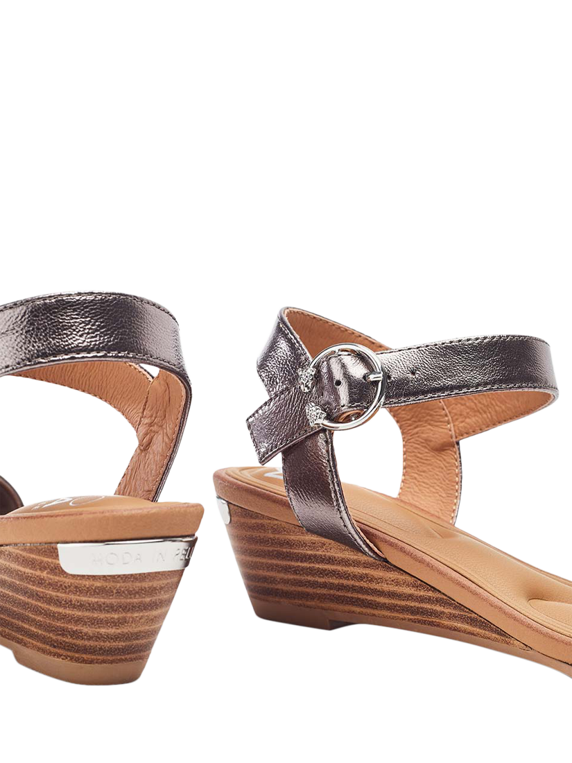 Product image 4 of 4, which shows Moda in Pelle Mayapple Leather Wedge Heel Strappy Sandals, Pewter, 3