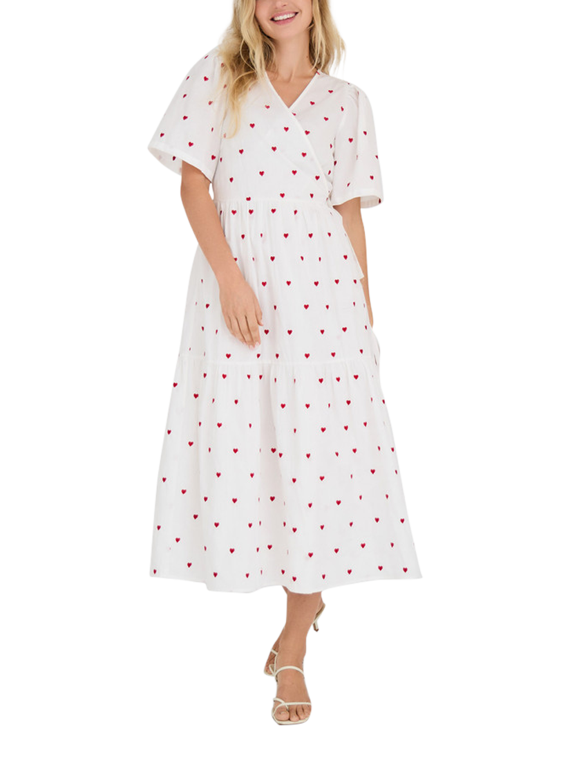 Product image 1 of 6, which shows A-VIEW Caisa Heart Wrap Midi Dress, White/Multi, 10