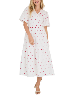 A-VIEW Caisa Heart Wrap Midi Dress, White/Multi, White/Multi