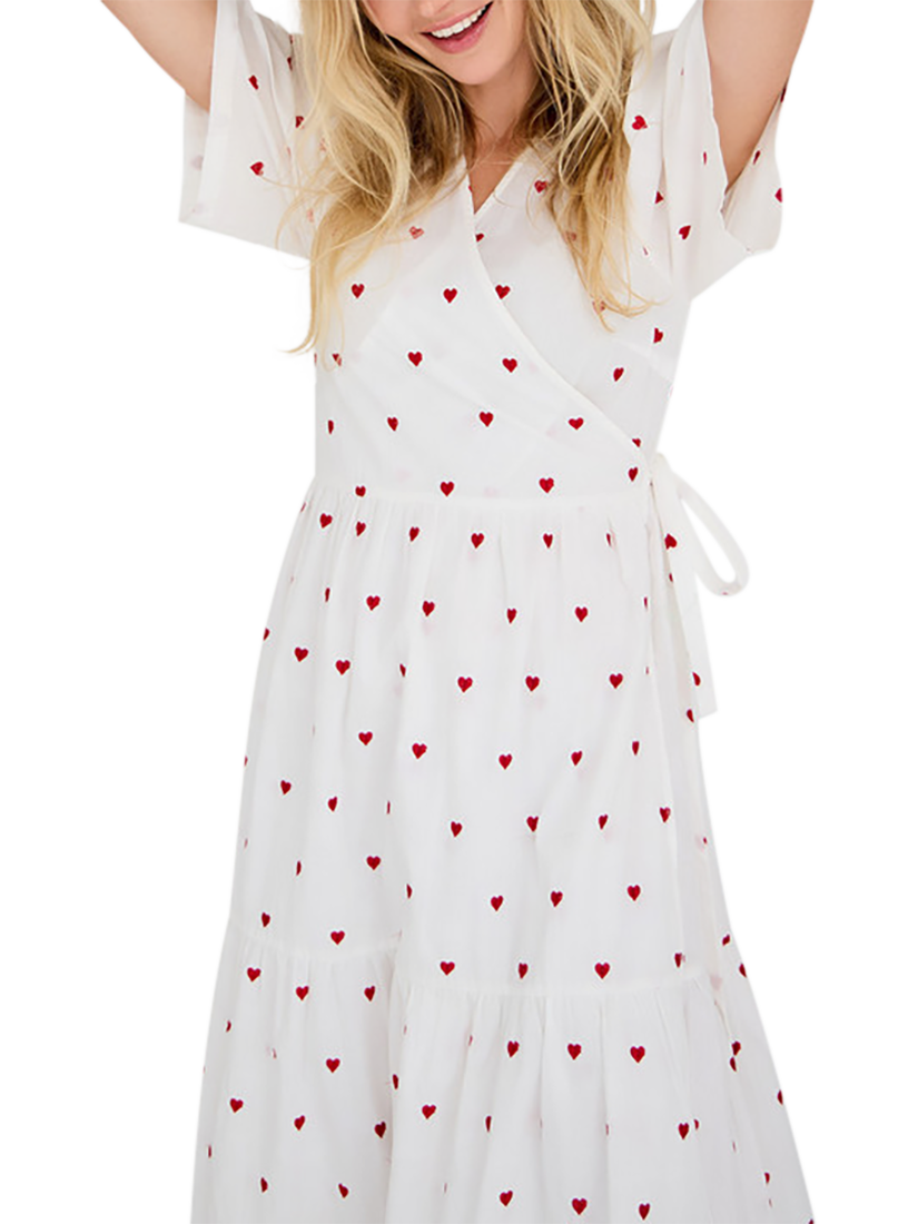 Product image 4 of 6, which shows A-VIEW Caisa Heart Wrap Midi Dress, White/Multi, 10