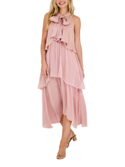 A-VIEW Demi Halterneck Tiered Midi Dress, Mid Pink, Mid Pink