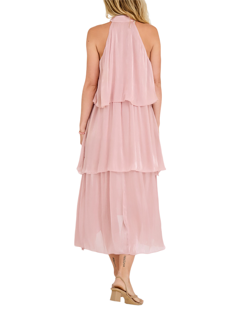 Product image 2 of 6, which shows A-VIEW Demi Halterneck Tiered Midi Dress, Mid Pink, 8