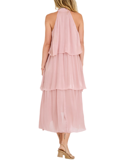 A-VIEW Demi Halterneck Tiered Midi Dress, Mid Pink - view 2, Mid Pink