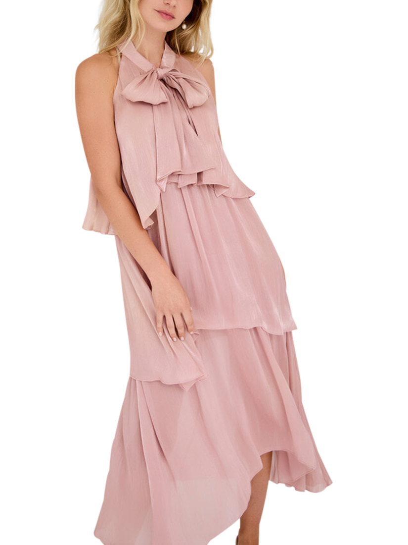 Product image 3 of 6, which shows A-VIEW Demi Halterneck Tiered Midi Dress, Mid Pink, 8