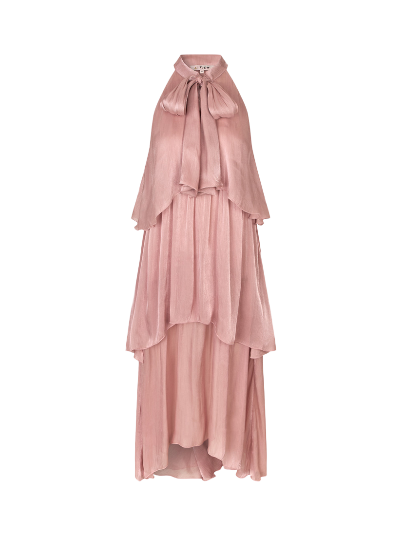 Product image 5 of 6, which shows A-VIEW Demi Halterneck Tiered Midi Dress, Mid Pink, 8