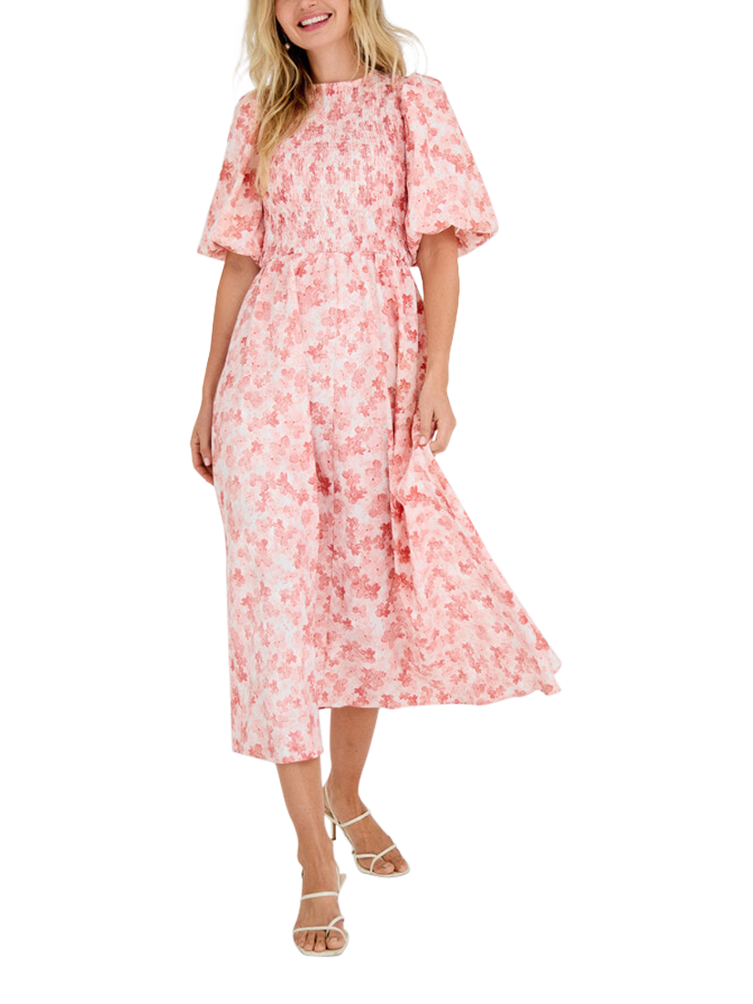 Product image 1 of 6, which shows A-VIEW Tabita Floral Midi Dress, Rose/White, 10
