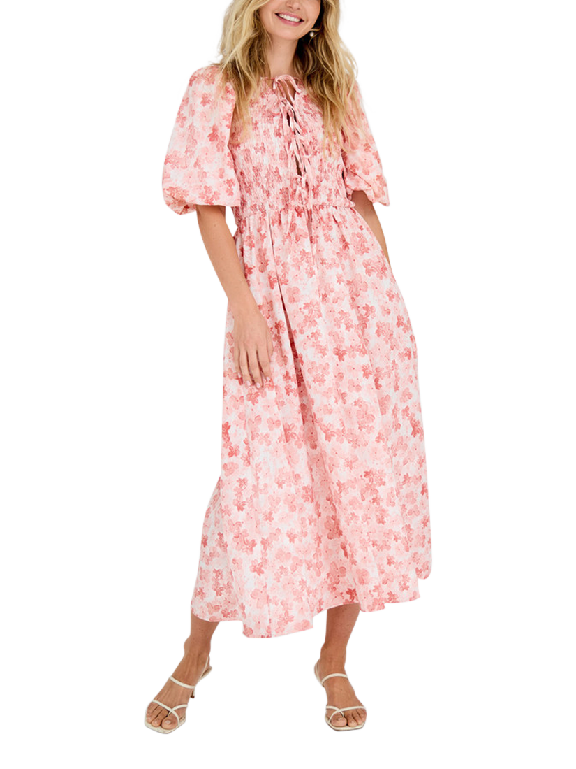 Product image 3 of 6, which shows A-VIEW Tabita Floral Midi Dress, Rose/White, 10
