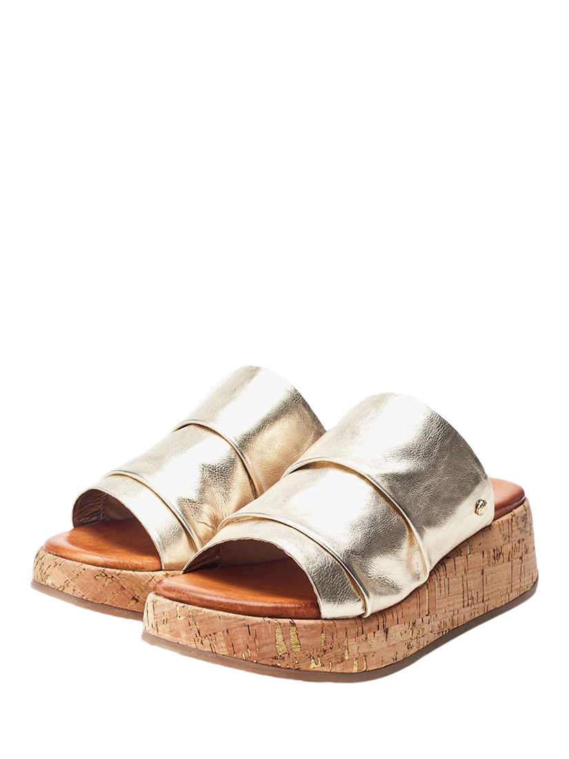Product image 2 of 4, which shows Moda in Pelle Kalimeres Leather Mule Sandals, Gold, 3