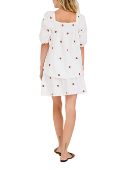 A-VIEW Winnie Strawberry Embroidered Smock Blouse - view 2, White/Red