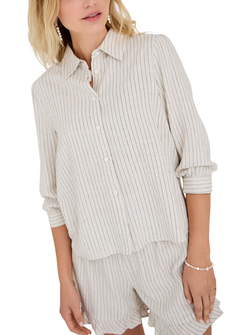 Product image 1 of 6, which shows A-VIEW Martha Stripe Shirt, Sand/Black, 8