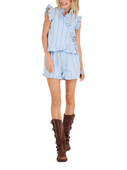 A-VIEW Lizza Stripe Ruffle Top, Light Blue, Light Blue