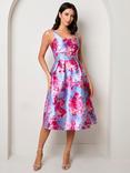 Chi Chi London Floral Fit and Flare Dress, Blue/Multi