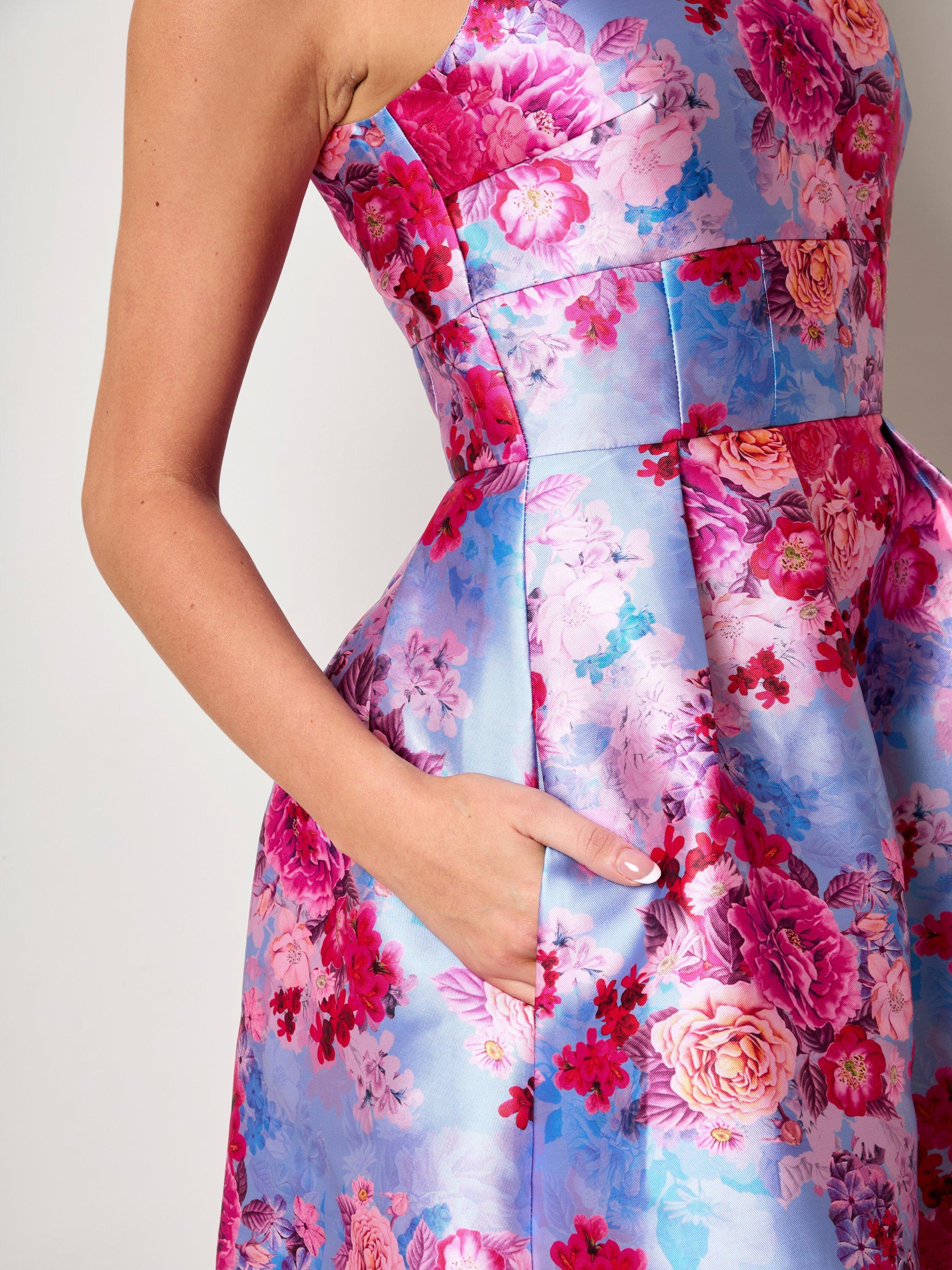 Product image 3 of 4, which shows Chi Chi London Floral Fit and Flare Dress, Blue/Multi, 6
