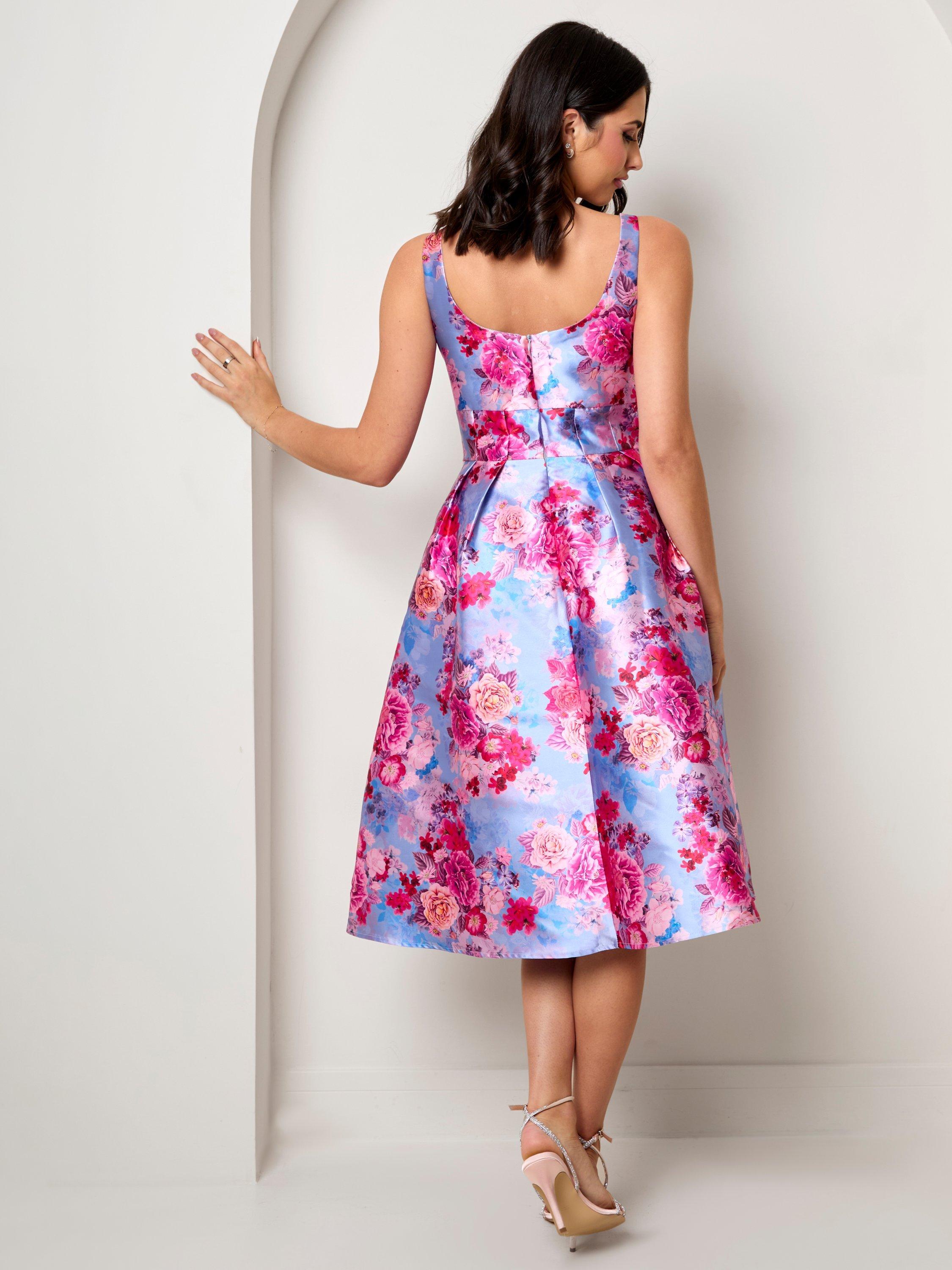 Product image 4 of 4, which shows Chi Chi London Floral Fit and Flare Dress, Blue/Multi, 6