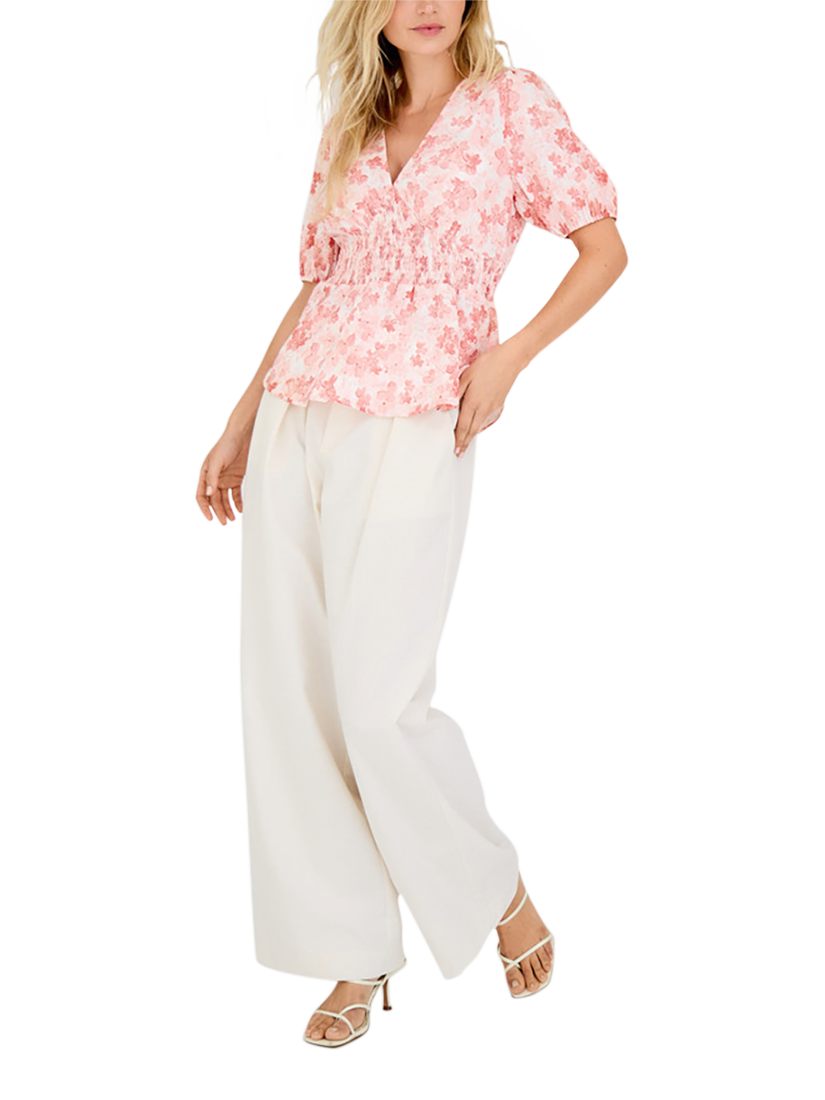 Product image 1 of 6, which shows A-VIEW Lassie Floral Puff Sleeve Top, Rose/White, 10