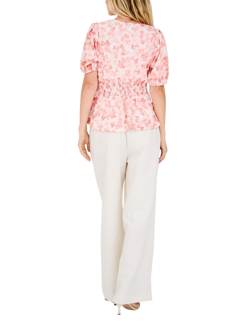 Product image 2 of 6, which shows A-VIEW Lassie Floral Puff Sleeve Top, Rose/White, 10