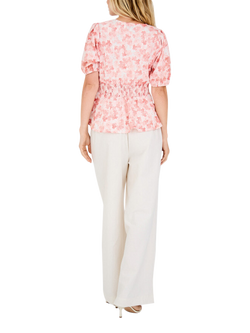 A-VIEW Lassie Floral Puff Sleeve Top, Rose/White - view 2, Rose/White
