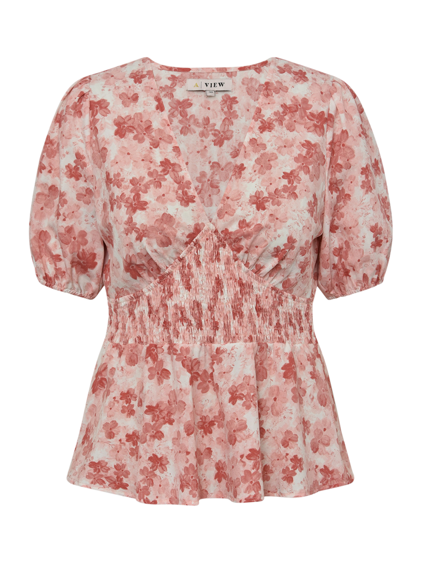 Product image 5 of 6, which shows A-VIEW Lassie Floral Puff Sleeve Top, Rose/White, 10