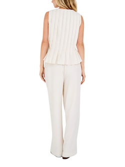 A-VIEW Lina Pleated Tie Front Top, Sand - view 2, Sand