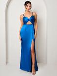 Chi Chi London Cut Out Satin Maxi Dress, Blue