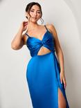 Chi Chi London Cut Out Satin Maxi Dress, Blue