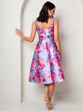 Chi Chi London Curve Jacquard Floral Dress, Blue/Multi