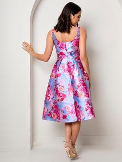 Chi Chi London Curve Jacquard Floral Dress, Blue/Multi - view 2, Blue/Multi