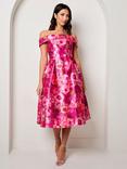 Chi Chi London Floral Jacquard Bardot Midi Dress, Pink