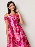 Chi Chi London Floral Jacquard Bardot Midi Dress, Pink