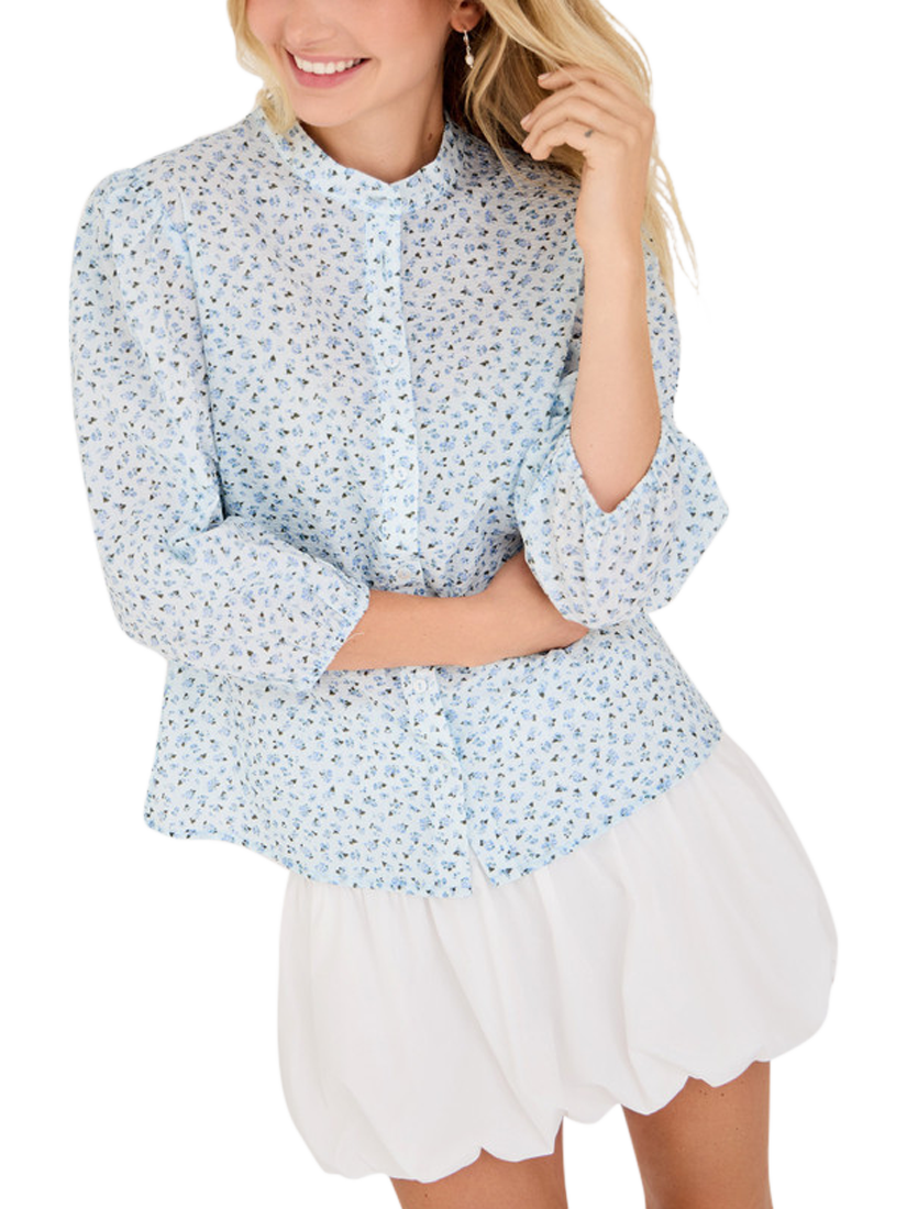 A-VIEW Kate Floral 3/4 Sleeve Shirt, Light Blue/Multi