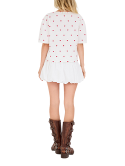 A-VIEW Heart Print V-Neck Top, White/Red - view 2, White/Red