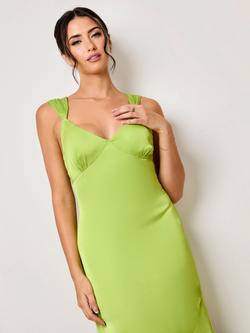 Chi Chi London Strappy Satin Maxi Dress, Green - view 2, Green