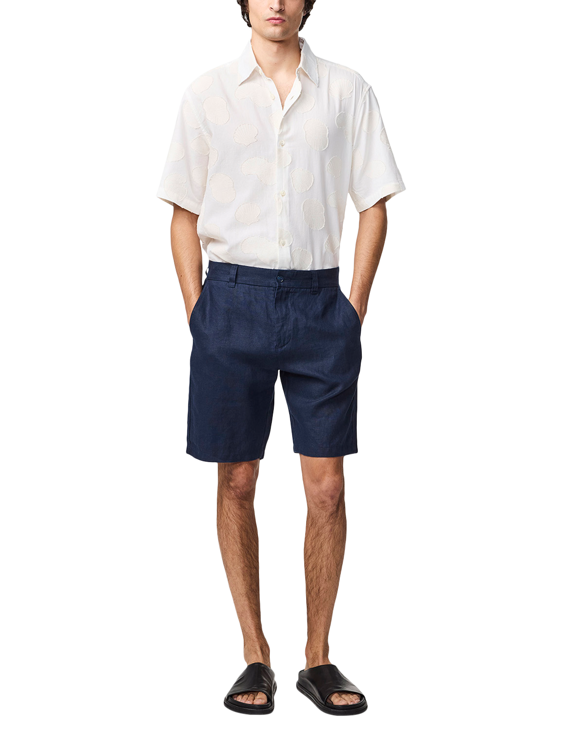 Product image 3 of 7, which shows NN.07 Crown Straight Fit Linen Chino Shorts, Navy Blue, 30R