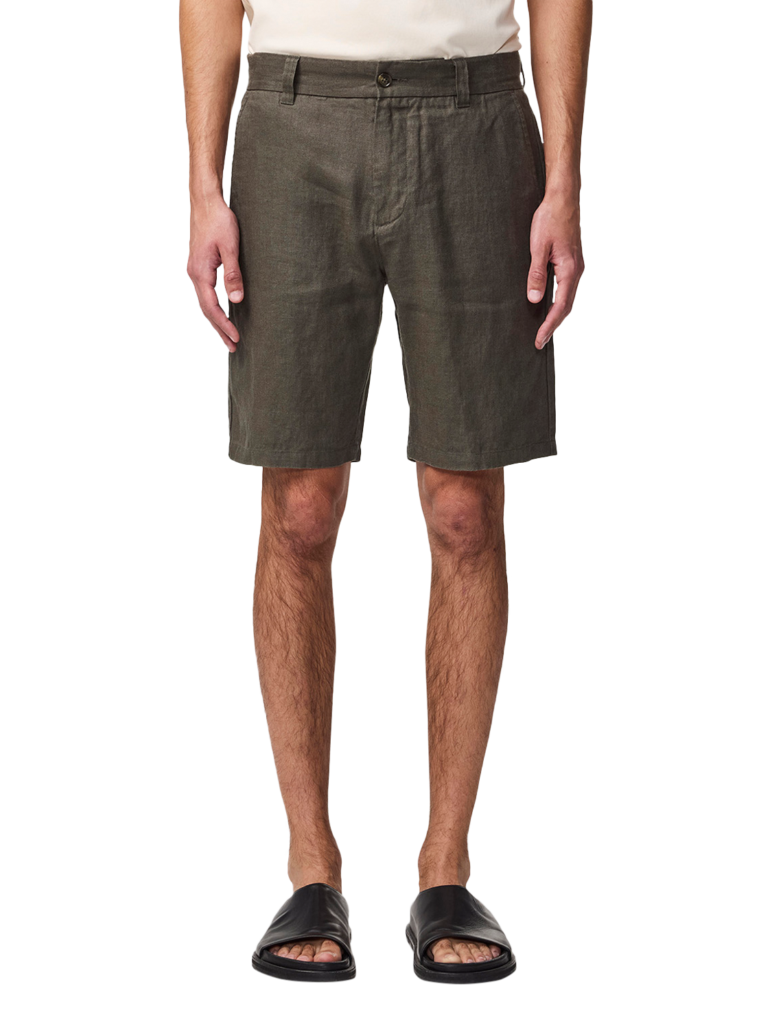 Product image 1 of 5, which shows NN.07 Crown Straight-Fit Linen Chino Shorts, Croc Green, 30R