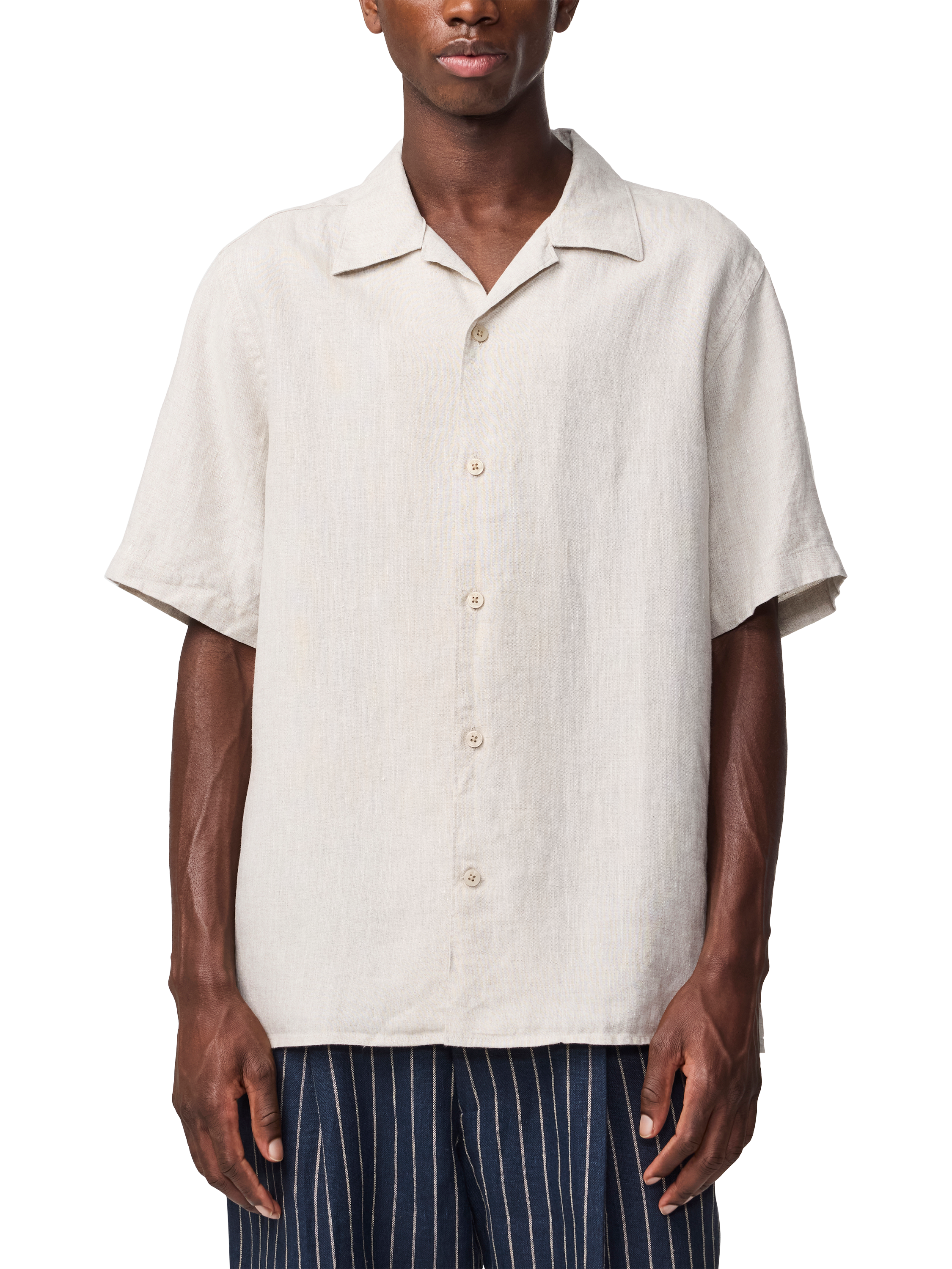 Product image 1 of 5, which shows NN.07 Short Sleeve Linen Shirt, Oat, S
